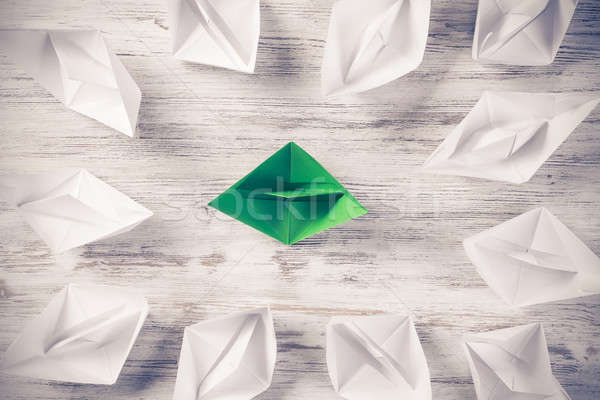 Negócio conjunto origami barcos mesa de madeira Foto stock © adam121
