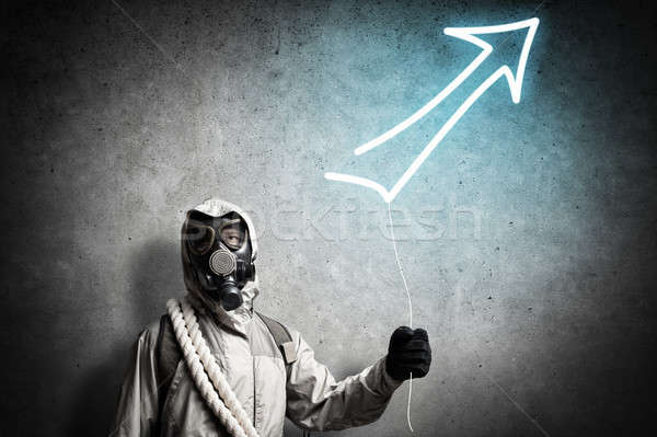 Radioaktywność katastrofa człowiek balon ręce podpisania Zdjęcia stock © adam121
