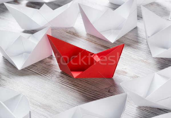 Działalności zestaw origami łodzi drewniany stół Zdjęcia stock © adam121