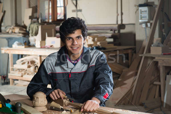 [[stock_photo]]: Charpentier · travaux · jeunes · artisan · uniforme · travail