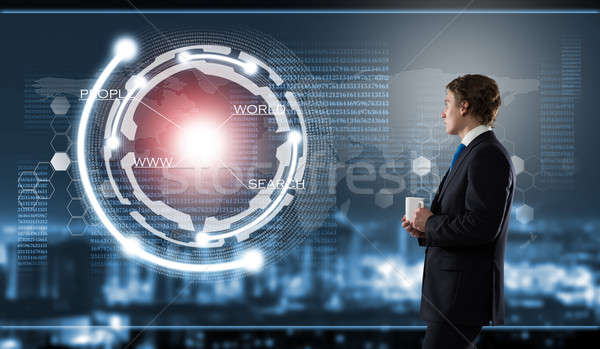 革新的な 技術 背面図 ビジネスマン 触れる アイコン ストックフォト © adam121