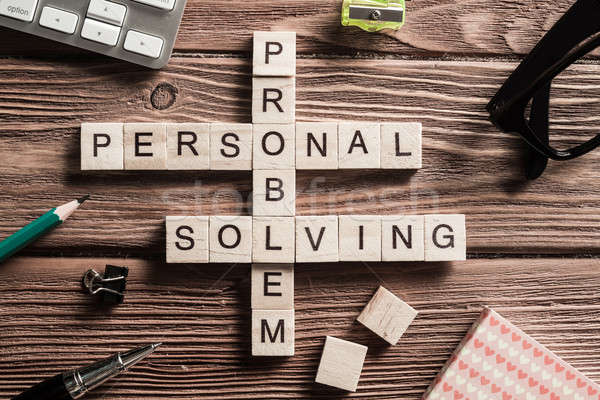 Stock photo: Conceptual business keywords on table with elements of game making crossword