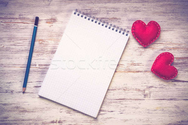 Liefde bericht uitnodiging harten notepad potlood Stockfoto © adam121