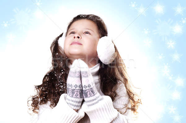 Winter Girl snow flake blue background Stock photo © adam121