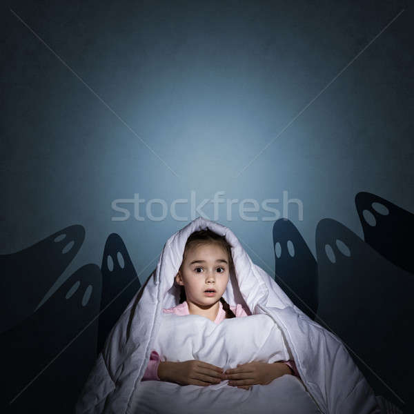 Lány elemlámpa kép éjszaka félő szellemek Stock fotó © adam121