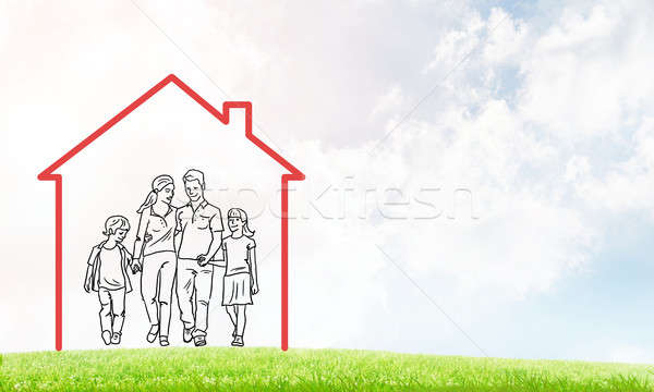 счастливая семья дома Рисунок недвижимости символ облака Сток-фото © adam121