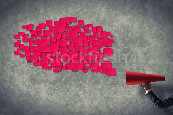 Stockfoto: Hand · zakenvrouw · Rood · papier · trompet