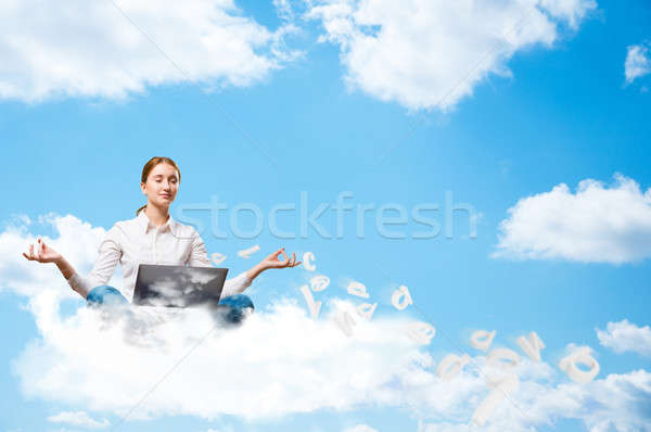 Medytacji chmury młoda dziewczyna laptop Zdjęcia stock © adam121