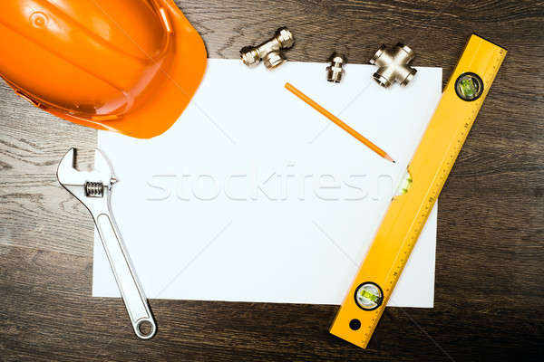 [[stock_photo]]: Plomberie · outils · blanche · fiche · papier · lieu