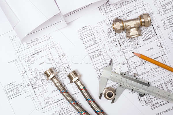 plumbing and drawings, construction still life Stock photo © adam121