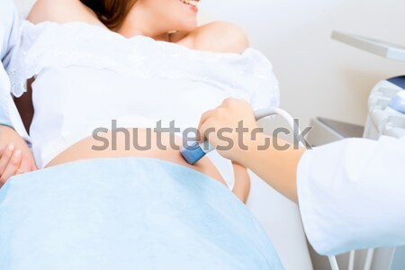 close-up of hands and abdominal ultrasound scanner Stock photo © adam121