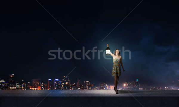 Meisje verloren duisternis jonge vrouw groene jurk Stockfoto © adam121