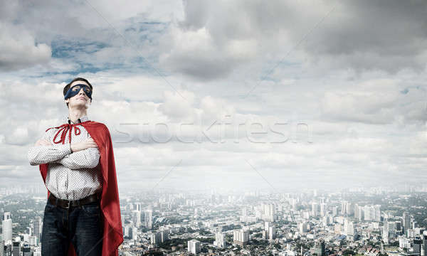 Stok fotoğraf: Süper · kahraman · genç · adam · maske · göğüs