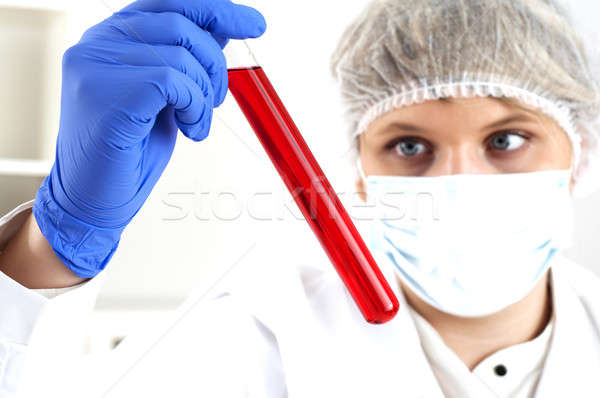 Weiblichen Chemiker Test Rohre arbeiten Labor Stock foto © adam121