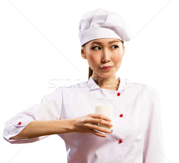 Femminile asian chef vetro latte Foto d'archivio © adam121