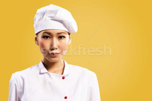 Foto stock: Leche · bigote · Asia · mujer · chef · potable