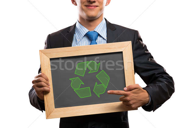 Stock fotó: üzletember · keret · közelkép · tart · tábla · újrahasznosít