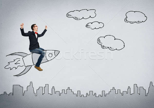ストックフォト: 男 · ロケット · 小さな · ビジネスマン · 飛行