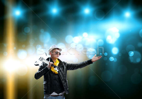 Rocksztár színpad fiatalember kő zenész fények Stock fotó © adam121
