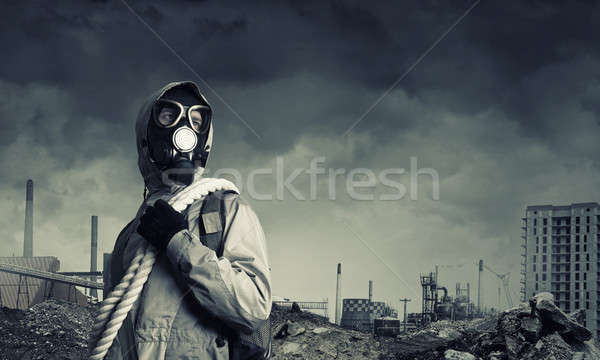 Photo stock: Post · apocalyptique · avenir · homme · survivant · masque · à · gaz