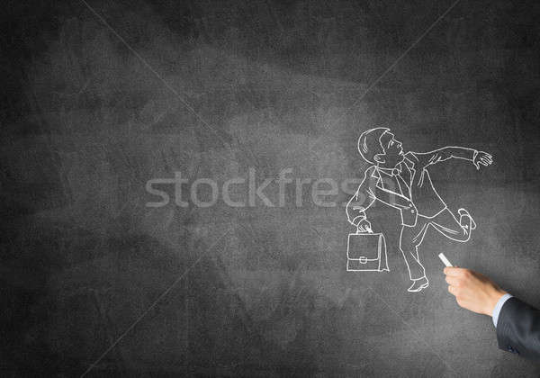 Foto stock: Caricatura · empresario · masculina · mano · dibujo · tiza