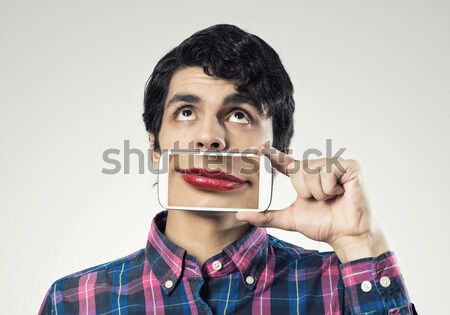 young woman with vivid red mouth Stock photo © adam121