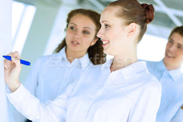 Stockfoto: Zakenlieden · vergadering · flipchart · business · bespreken