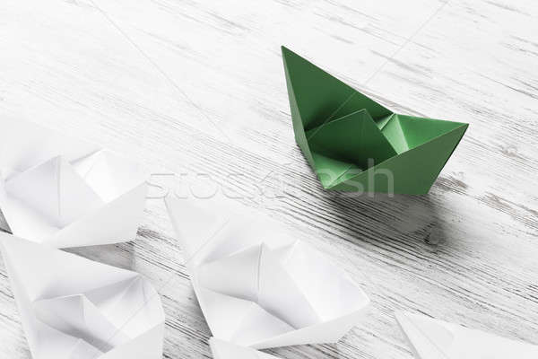 Business leadership concept with white and color paper boats on  Stock photo © adam121