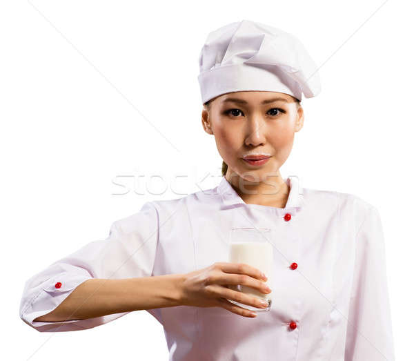 Femminile chef vetro latte baffi Foto d'archivio © adam121