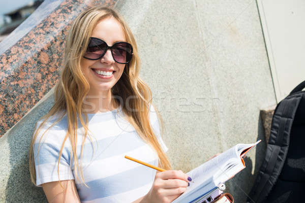 Foto stock: Estudiante · nina · escalera · sonriendo · sesión