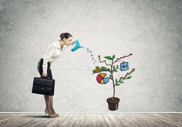 Young businesswoman in empty room watering drawn growth concept  Stock photo © adam121