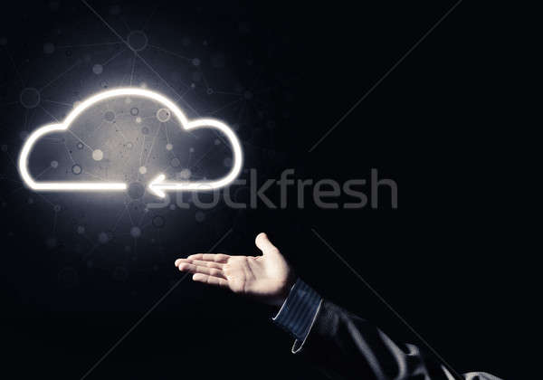 Foto stock: Digital · ícone · nuvem · símbolo · sem · fio · conexão · escuro