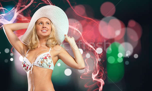 Bikini kız genç güzel kız şapka bulanık Stok fotoğraf © adam121