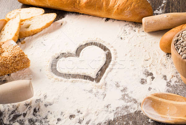 Mąka pieczywo białe serca symbol powierzchnia Zdjęcia stock © adam121