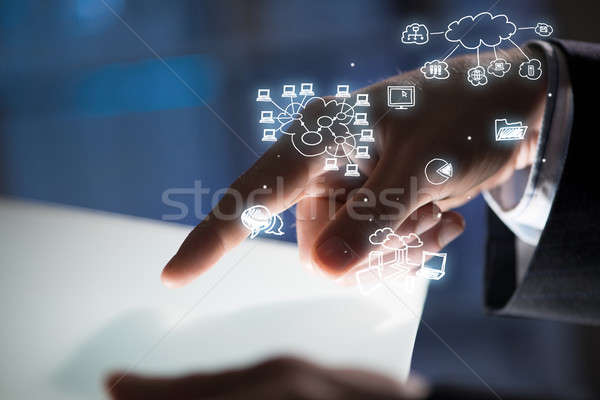 Férfi tabletta közelkép üzletember kéz megérint Stock fotó © adam121