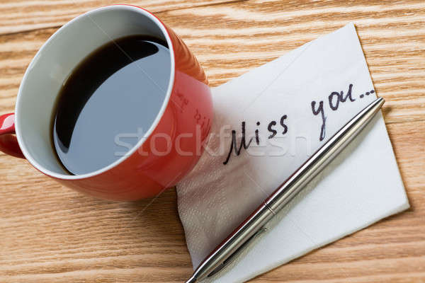 Stok fotoğraf: Romantik · mesaj · yazılı · peçete · kahve · fincanı · kalem