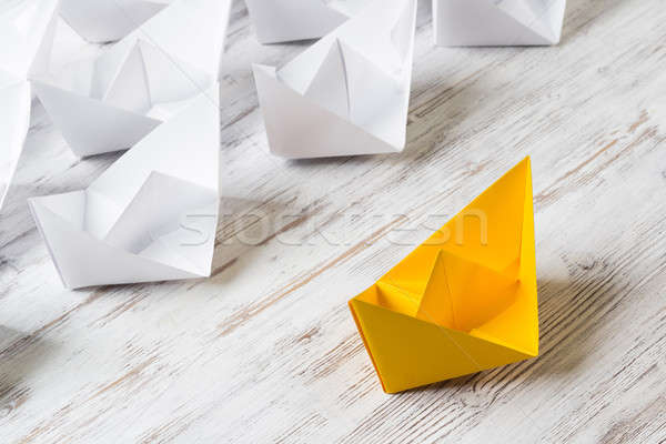 Stockfoto: Business · leiderschap · witte · kleur · papier · boten