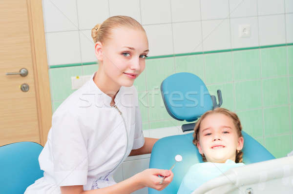 young doctor woman and girl in dentist office Stock photo © adam121