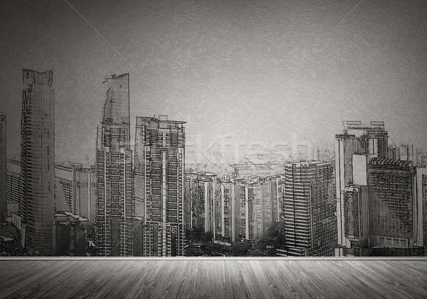 Város terv fal sziluett modern tájkép Stock fotó © adam121