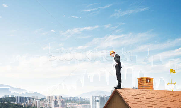 Ingenieur Mann stehen Dach Blick nach unten gemischte Stock foto © adam121