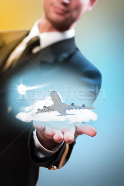 pilot in the form of extending a hand to airplane Stock photo © adam121