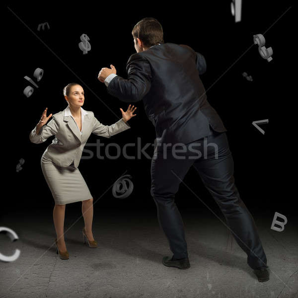 Stock photo: two businessmen fighting as sumoist