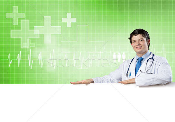 Stok fotoğraf: Doktor · afiş · genç · yakışıklı · beyaz