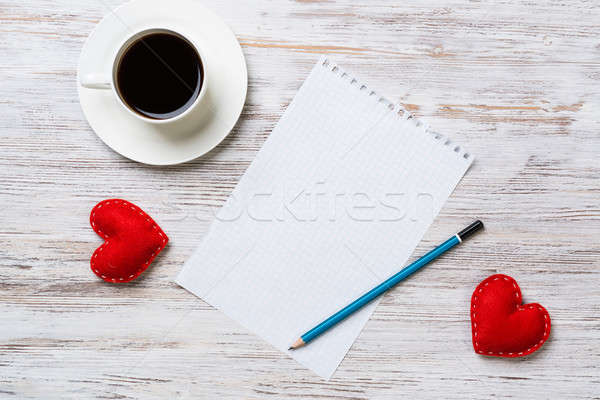 Confessione san valentino tazza di caffè notepad matita due Foto d'archivio © adam121