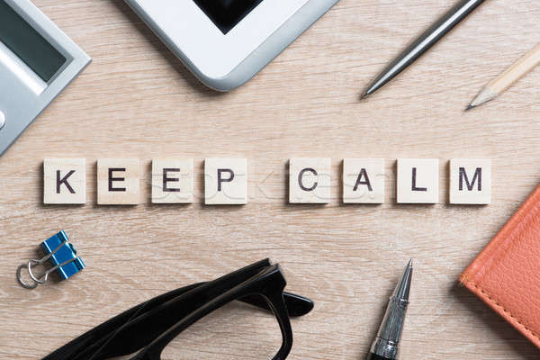 Stock photo: Keep calm concept collected of wooden elements with the letters
