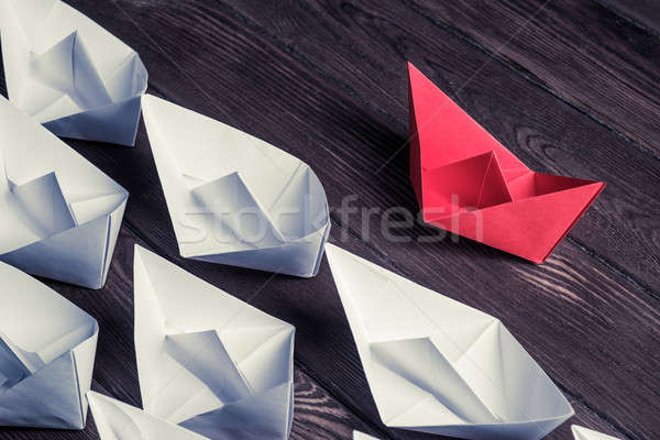 Business leadership concept with white and color paper boats on  Stock photo © adam121