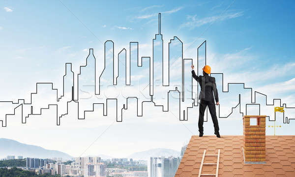 Man architect trekken silhouet moderne stad Stockfoto © adam121