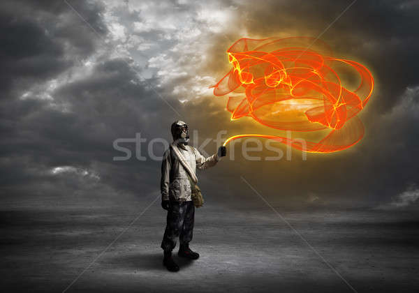 Stock fotó: Radioaktivitás · katasztrófa · férfi · absztrakt · tűz · piros