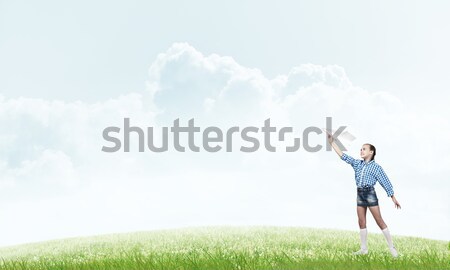 Boldog óvatlan gyermekkor imádnivaló kislány tart Stock fotó © adam121