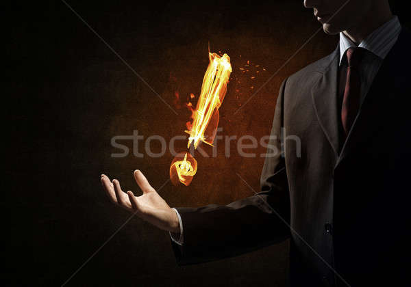 Fuego signo de admiración símbolo palma oscuro Foto stock © adam121